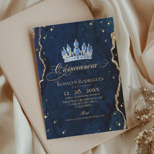 Invitación Quinceañera Celestial Princesa Azul Estrellas Dora