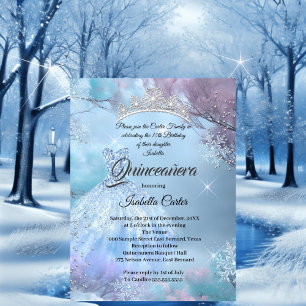 Invitación Quinceañera Cenicienta 15 Azul morado rosa