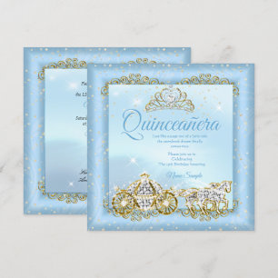 Invitación Quinceañera Cenicienta Azul Carruaje de cuento de 