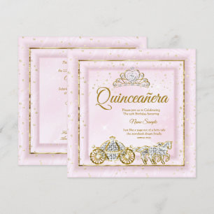 Invitación Quinceañera Cenicienta Carruaje Rosa Rosado 2