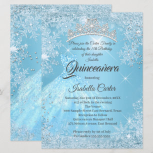 Invitación Quinceañera Cenicienta Copo de Nieve Azul de 15 añ