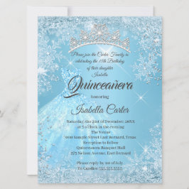 Invitación Quinceañera Cenicienta Copo de Nieve Azul de Invie