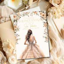 Quinceañera Champagne Oro Vestido Floral Princesa