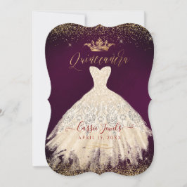 Invitación Quinceanera Champagne Purpurina de oro Vestido DIY