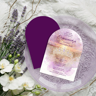 Invitación Quinceañera Charming Lilac & Gold Tiara