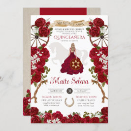 Invitación Quinceanera Charro Elegante Rosa Rojo Rústico Occi