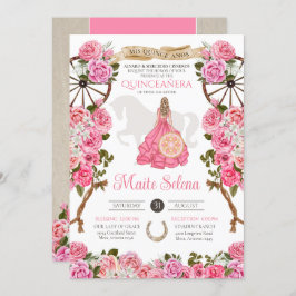 Invitación Quinceanera Charro Elegante Rosa Rosa Flora Occide