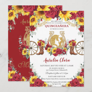 Invitación Quinceañera Charro Sunflowers Roses Roses Bote