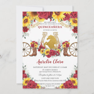 Invitación Quinceañera Charro Sunflowers Roses Roses Roses Ho