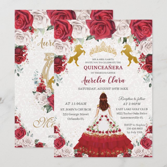 Invitación Quinceañera Charro Vestir Caballos de la Corona Pr (Anverso / Reverso)