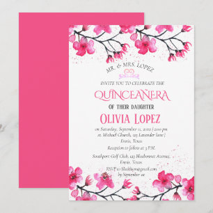 Invitación Quinceañera Cherry Blossom Floral 15º cumpleaños