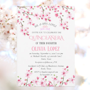 Invitación Quinceañera Cherry Blossom Floral 15º cumpleaños