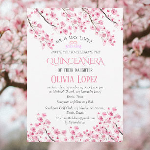 Invitación Quinceañera Cherry Blossom Floral 15º cumpleaños