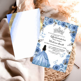 Invitación Quinceanera Chica de la mariposa floral azul turqu