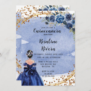 Invitación Quinceanera Chica de Oro de Dusty y Navy Cumpleaño