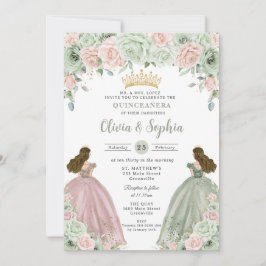 Invitación Quinceañera, Chicas gemelos florales de Sage Green