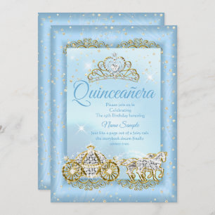 Invitación Quinceanera Cinderella Blue cuento Carrito
