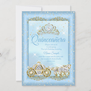 Invitación Quinceanera Cinderella Blue cuento Carrito