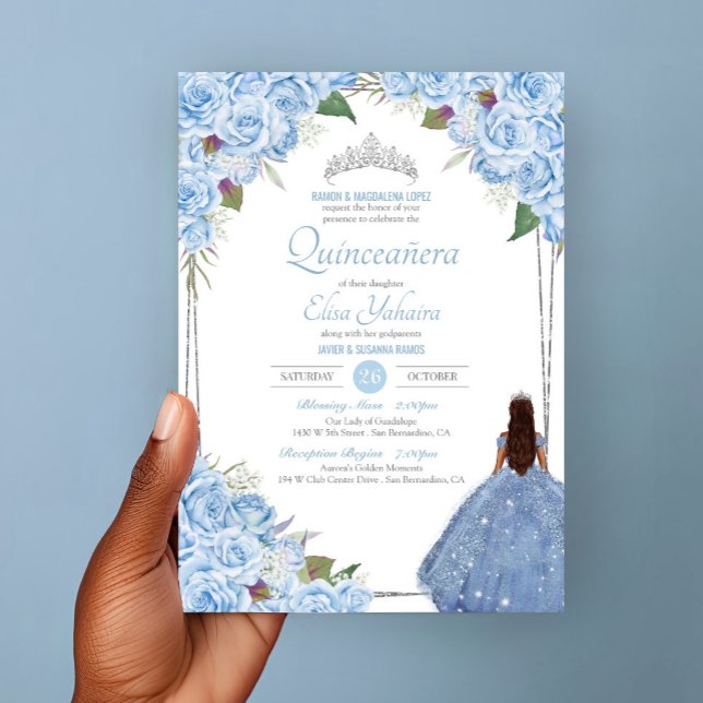 Invitación Quinceanera Cinderella Princess Blue Rosa Cumpleañ (Subido por el creador)