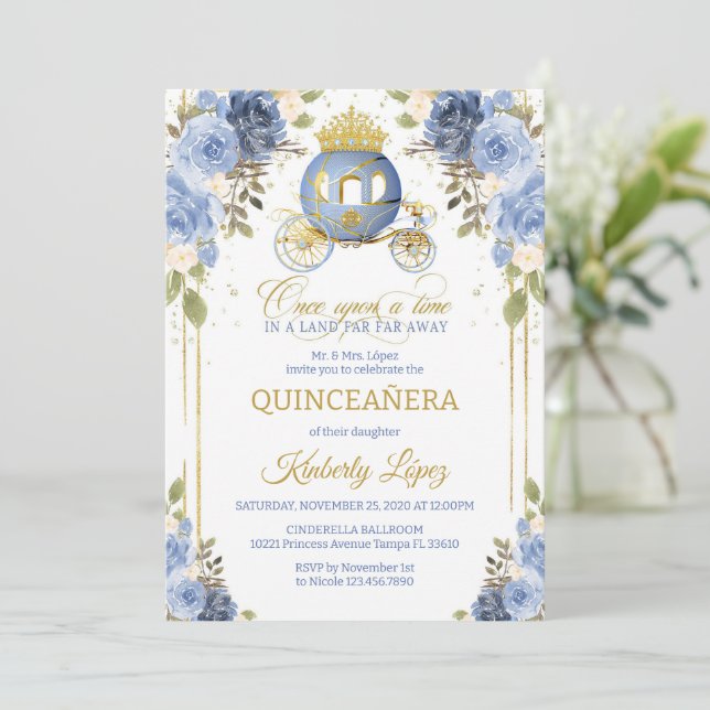 Invitación Quinceanera Cinderella Princess Carriage (Anverso de pie)