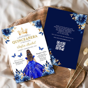 Invitación Quinceanera Código QR Princesa Real de Mariposa Az