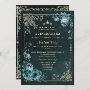 Invitación Quinceañera Color Esmeralda y oro