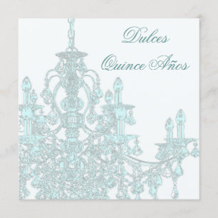 Invitación Quinceañera con araña de luces azul turquesa