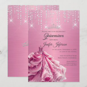 Invitación Quinceañera con brillo plateado goteand