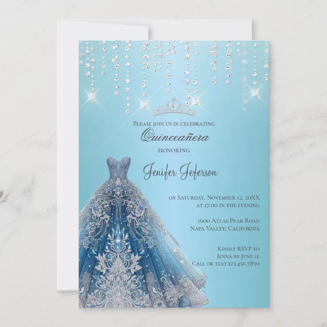 Invitación Quinceañera con brillo rojo metálico (Anverso)