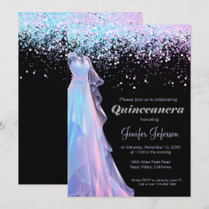 Invitación Quinceañera con confeti brillante