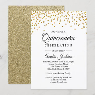 Invitación Quinceañera con Confeti Brillante Dorad