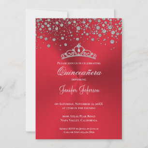 Invitación Quinceañera con confeti plateado brilla