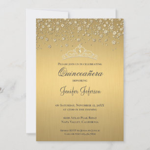 Invitación Quinceañera con confeti plateado brilla