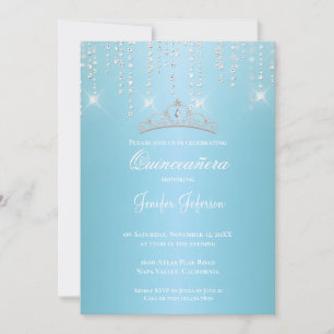 Invitación Quinceañera con confeti plateado brilla