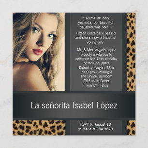 Invitación Quinceañera con Foto Personalizada de Leopardo