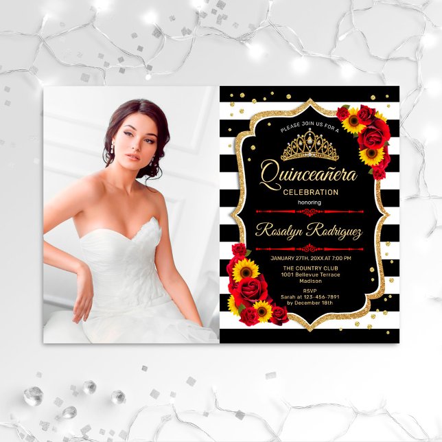 Invitación Quinceanera con foto - Sunflower de rosas rojas (Subido por el creador)