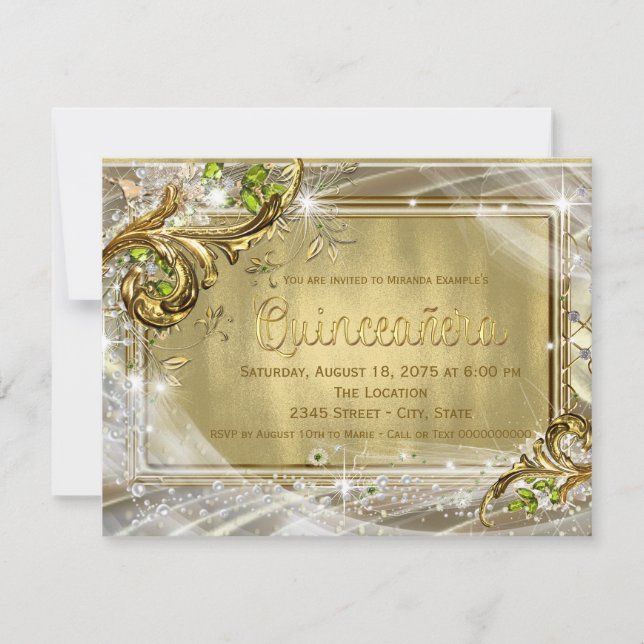 Invitación Quinceañera con hoja de oro (Anverso)