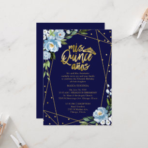 Invitación Quinceañera con Lámina de Oro Floral Az