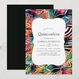 Invitación Quinceañera con patrón animal abstracto colorido
