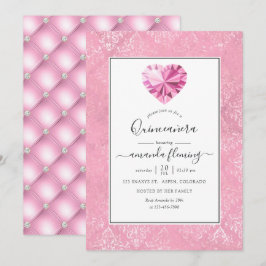 Invitación Quinceañera con Piedra Preciosa Rosa