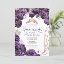 Invitación Quinceañera con púrpura Regal y Tiara de Oro Rosa