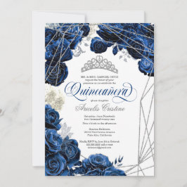 Invitación Quinceañera con Rosas azules de la Marina Real y T