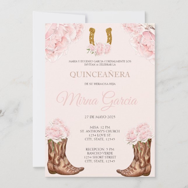 Invitación quinceanera con tema de la Charra occid (Anverso)