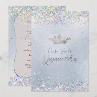 Invitación Quinceañera Confeti Iridescente+Corona de Princesa