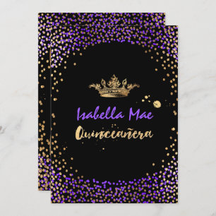 Invitación Quinceanera/Confetti/Neon Purple/Princesa/Corona