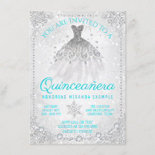 Invitación Quinceañera Copo de Nieve Bosque Invernal Azul Tur