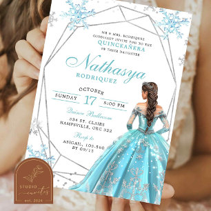 Invitación Quinceañera Copo de Nieve de Invierno Geométrico A
