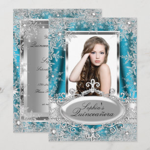 Invitación Quinceañera Copo de Nieve de Plata Teñida con Bril