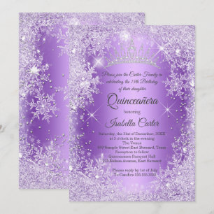 Invitación Quinceañera Copo de Nieve Púrpura Invierno Mágico