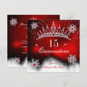 Invitación Quinceañera Copo de Nieve Rojo Real Cumpleaños 15